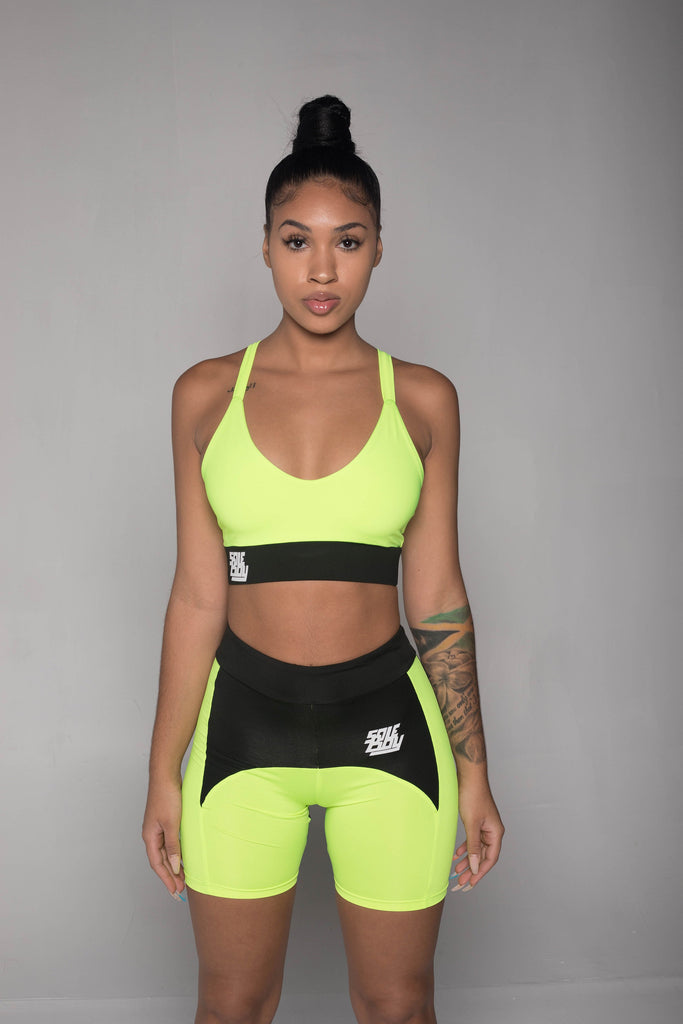 Meet In The Middle Biker Shorts Set (Neon Green)